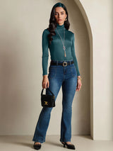 [Dark Green] SilkSilky-AU Silk Jersey Long Sleeve Turtle Neck Women's T-Shirt 007