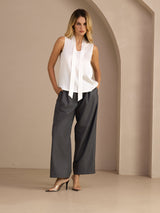 [White] SilkSilky-AU Sleeveless Tie Neck Camisole 007