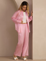 [Pink Pinstripe] SilkSilky-AU Long Sleeve Lapel Collar Women's Outfit Sets 006