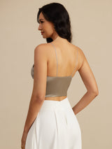 [Khaki] SilkSilky-AU Spaghetti Strap V Neck Camisole 002