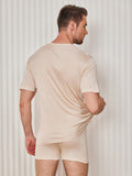 SilkSilky AU Silk Knitted Short Sleeve Round Neck Men's T Shirt Beige 002