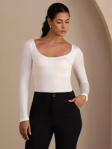 [White] SilkSilky-AU Long Sleeve U Neck Women's T-Shirt 003
