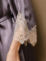 [Purple Gray] SilkSilky-AU 3/4 Sleeve V Neck Nightgown&Dressing Gown Set 007