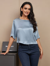 [Grayish Blue] SilkSilky-AU Half Sleeve Scoop Neck Women's T-Shirt 001
