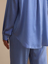 [Blue Pinstripe] SilkSilky-AU Long Sleeve Lapel Collar Women's Outfit Sets 006