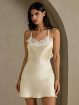 [Light Yellow] SilkSilky-AU Sleeveless V Neck Nightgown 006