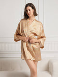 SilkSilky-AU Pure Silk 3/4 Sleeve V Neck Women's Dressing Gown Champagne 003