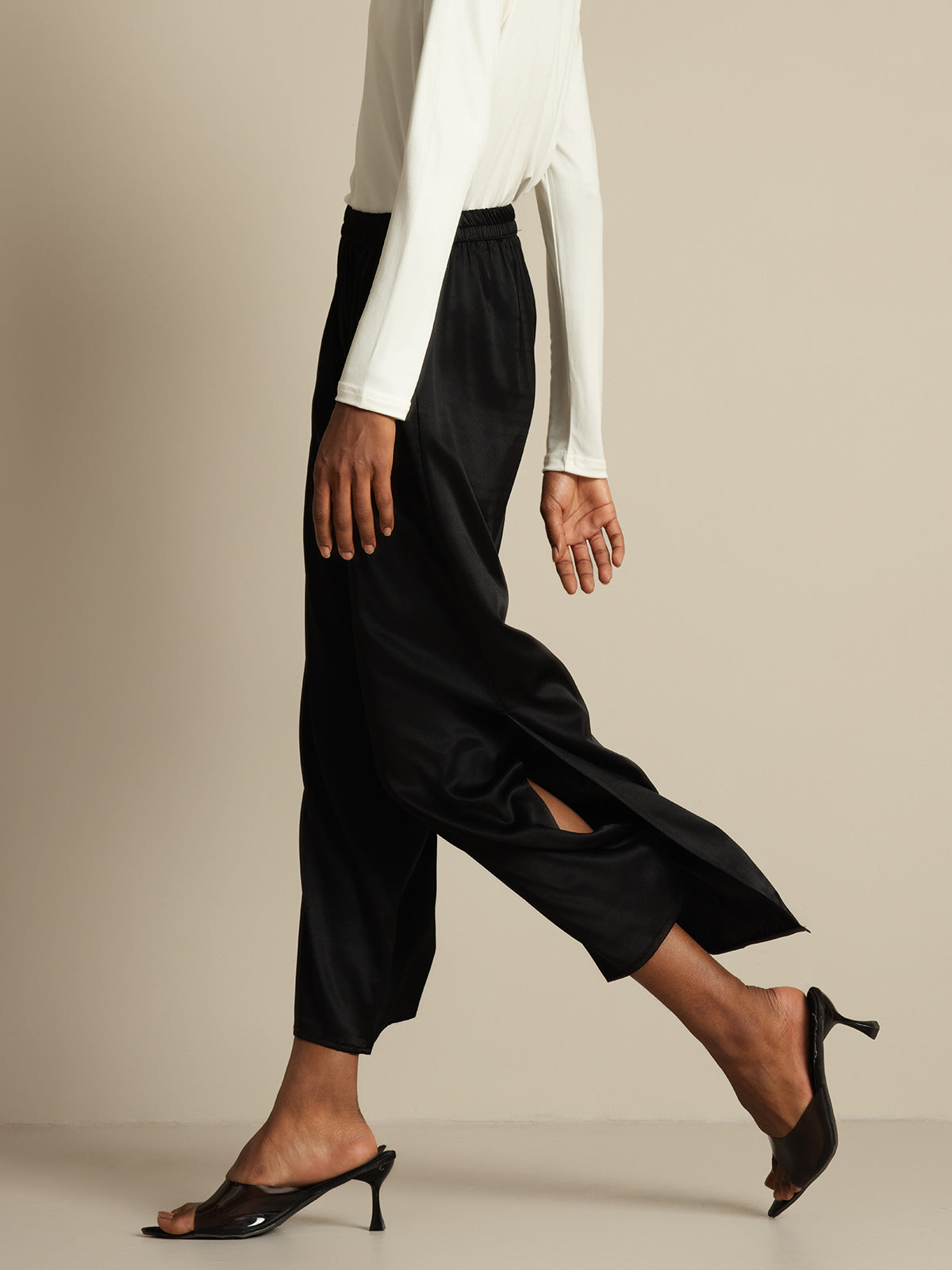 [Black] SilkSilky-AU 19Momme Silk Split Women's Pants 003,
