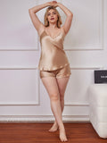 SilkSilky AU Pure Silk Deep V Neck Plus Size Camisole Set Champagne 006