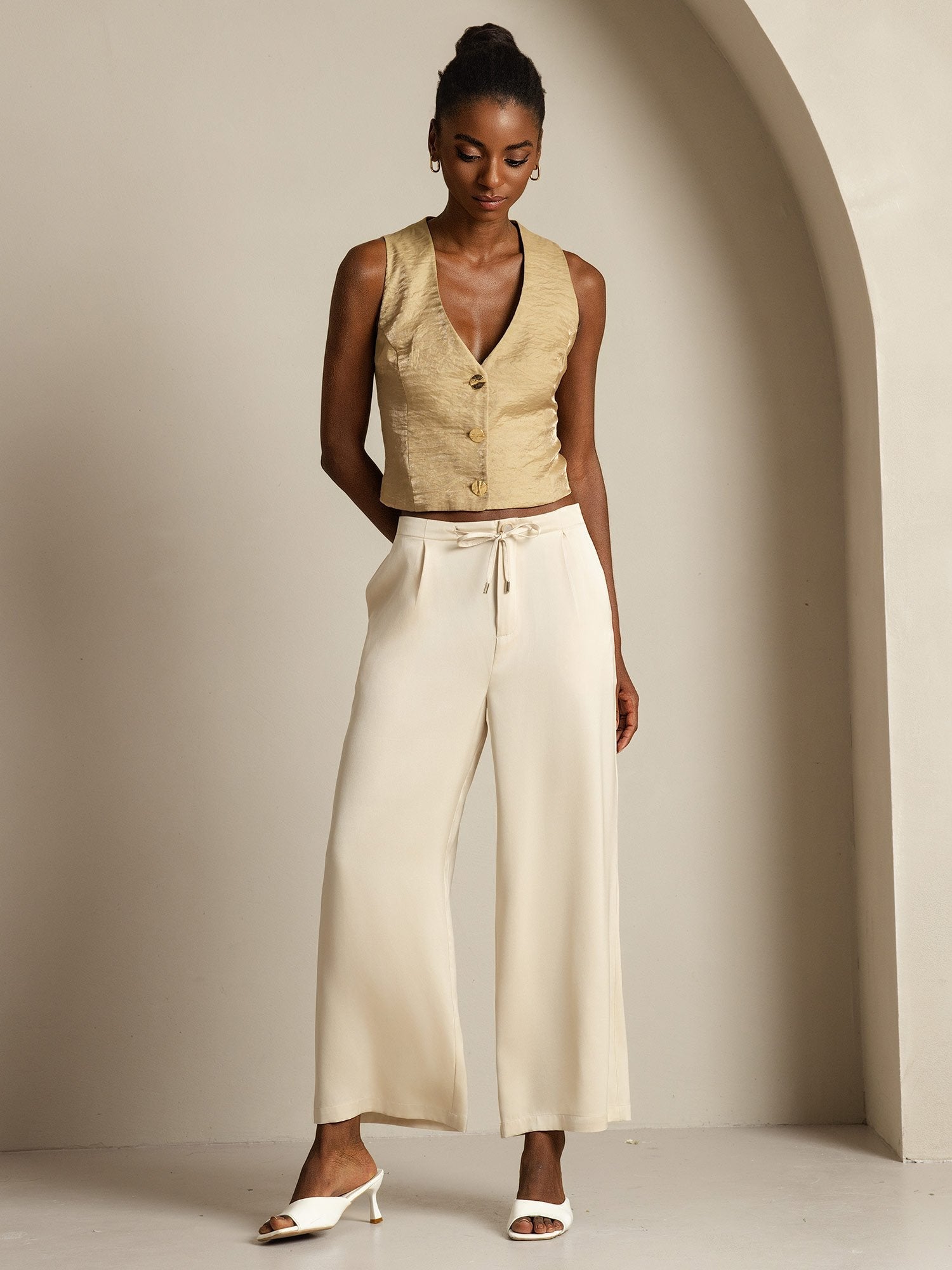 [Beige] SilkSilky-AU 19Momme Silk Womens Pants 009
