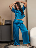 SilkSilky AU Pure Silk Half Sleeve Round Neck Women's Pyjamas Teal 001