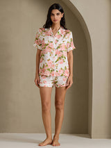 [White Peony] SilkSilky-AU Short Sleeve Notch Collar Women's Pyjamas 006