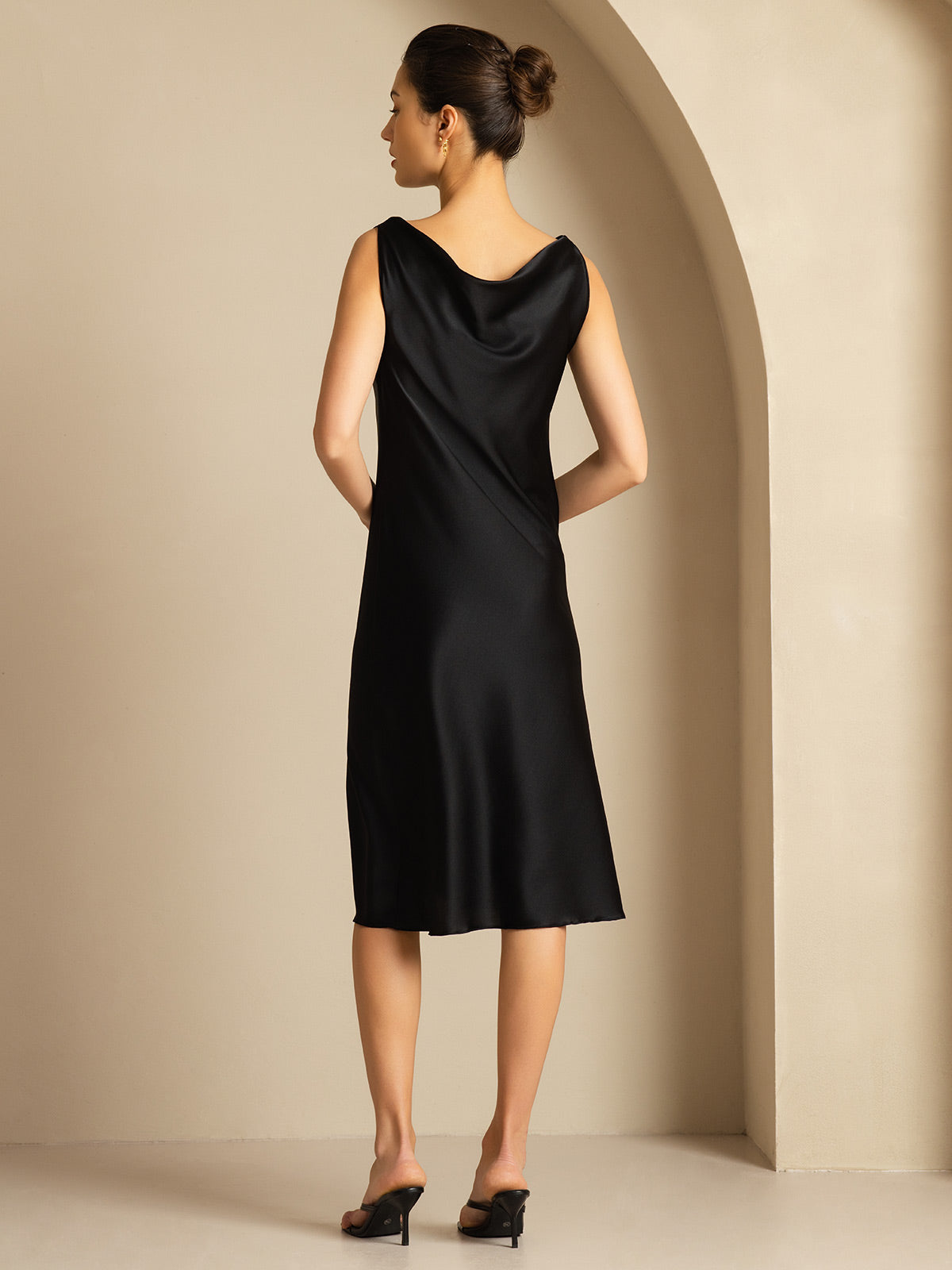 [Black] SilkSilky-AU 19Momme Silk Cowl Neck Dress 002
