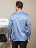 SilkSilky AU Silk Long Sleeve Collar Men's Shirt Blue 002