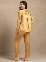 [Tan] SilkSilky-AU 19Momme Machine-Washable Silk Long Sleeve Notch Collar Women's Pyjamas 002