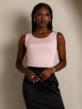 [Pink] SilkSilky-AU 100% Silk Jersey Sleeveless Round Neck Women's T-Shirt 004