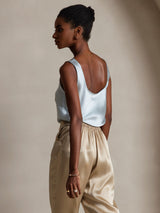 [Light Blue] SilkSilky-AU 19Momme Stretch Silk Charmeuse Sleeveless Scoop Neck Camisole 004