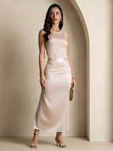 [Light Pink] SilkSilky-AU 100% Silk Jersey Sleeveless Round Neck Women's T-Shirt 006
