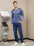 SilkSilky AU Silk Knitted Long Sleeve V Neck Men's T Shirt DarkBlue 004