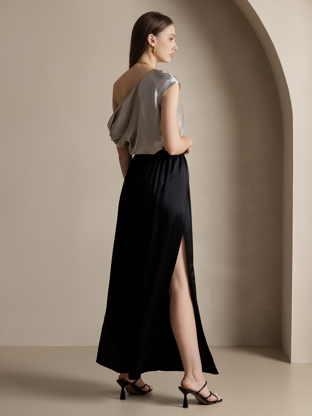 [Black] SilkSilky-AU 19Momme Silk Split Women's Pants 002