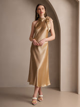 [Champagne] SilkSilky-AU Sleeveless Tie Neck Dress 001