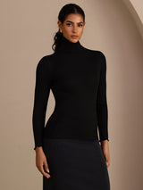 [Black] SilkSilky-AU Long Sleeve Turtle Neck Women's T-Shirt 003