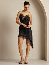 [Black] SilkSilky-AU Pure Silk Asymmetric Dress 008