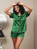 SilkSilky AU Pure Silk Short Sleeve Lapel Women's Pyjamas Green 002