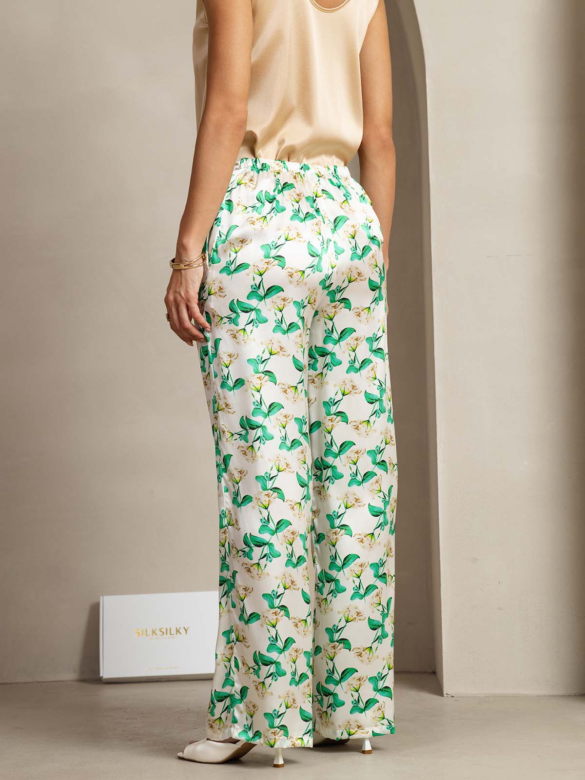 [Green Floral] SilkSilky-AU 19Momme Silk Womens Pants 002