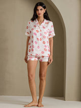 [White Lipstick] SilkSilky-AU Short Sleeve Notch Collar Women's Pyjamas 005