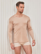 [Beige] SilkSilky-AU Long Sleeve Round Neck Men's T-Shirt 004