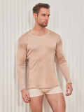 SilkSilky AU Silk Knitted Long Sleeve Round Neck Men's T Shirt Beige 004