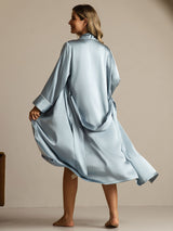 [Grayish Blue] SilkSilky-AU Pure Silk Collar Women's Dressing Gown 002,