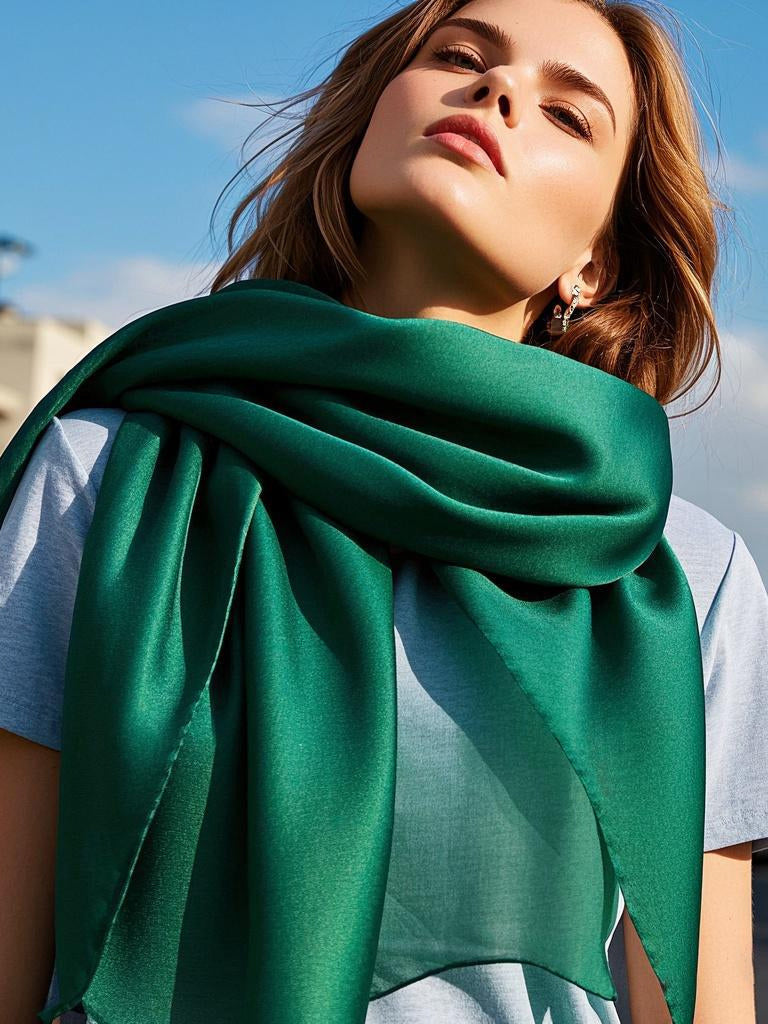 SilkSilky-AU Pure Silk Scarf DarkGreen 003