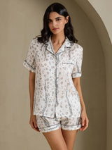 [White Leopard] SilkSilky-AU Short Sleeve Notch Collar Women's Pyjamas 001