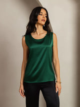 [Dark Green] SilkSilky-AU Sleeveless Round Neck Camisole 001