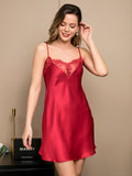 SilkSilky AU Pure Silk Sleeveless Deep V Neck Nightgown Red 001