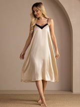 [Brown Rice] SilkSilky-AU Spaghetti Strap V Neck Nightgown 001