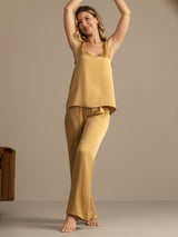 [Tan] SilkSilky-AU 19Momme Machine-Washable Silk Sleeveless Scoop Neck Women's Pyjamas 004