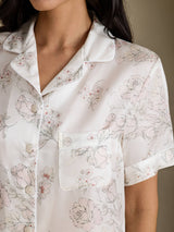 [Cream Floral] SilkSilky-AU Short Sleeve Notch Collar Women's Pyjamas 004