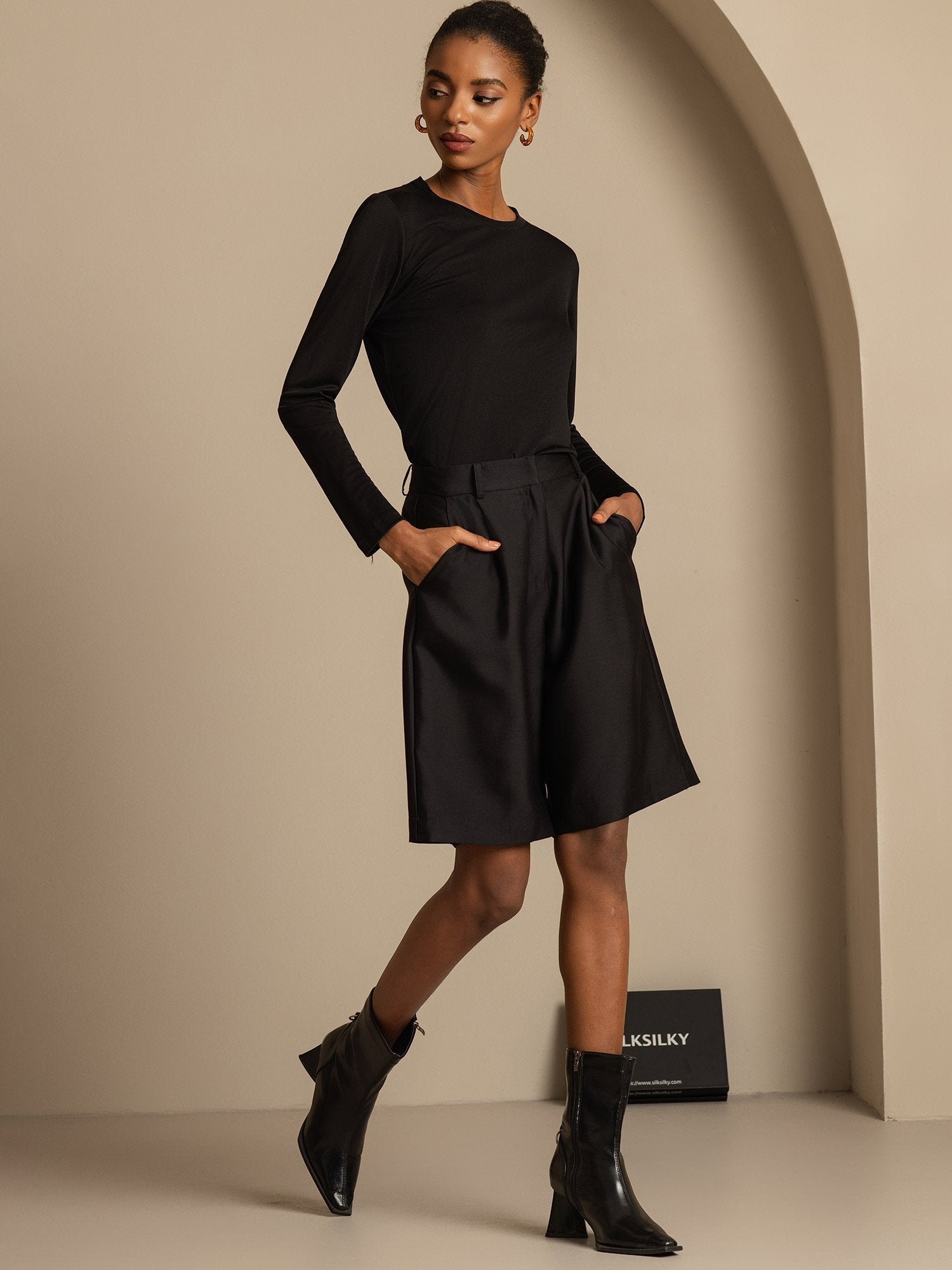 [Black] SilkSilky-AU 32Momme Wool Womens Shorts 006,