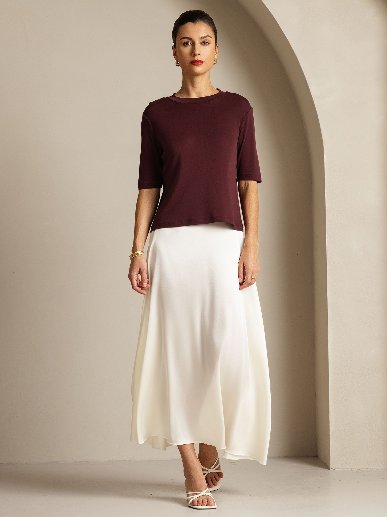 [Windsor Wine] SilkSilky-AU Pure Silk Round Neck Women's T-Shirt 007