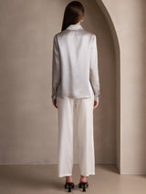 [Light Gray] SilkSilky-AU 19Momme Stretch Silk Charmeuse Long Sleeve Lapel Collar Women's Shirt 002