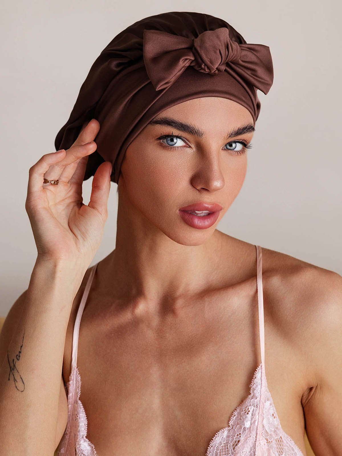 SilkSilky-AU Pure Silk Sleep Cap Coffee 003