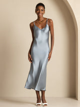 [Grayish Blue] SilkSilky-AU Sleeveless V Neck Dress 007