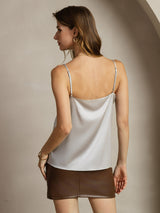 [Silver] SilkSilky-AU 19Momme Stretch Silk Charmeuse Spaghetti Strap Scoop Neck Camisole 002