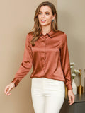 SilkSilky-AU Silk Long Sleeve Collar Women's Shirt Coffee 004