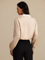 [Tan+Pink] SilkSilky-AU 18Momme Silk Satin Surah Long Sleeve Stand Collar Women's Outerwear 002