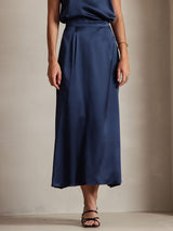 [Dark Blue] SilkSilky-AU 19Momme Stretch Silk Charmeuse Skirt 003