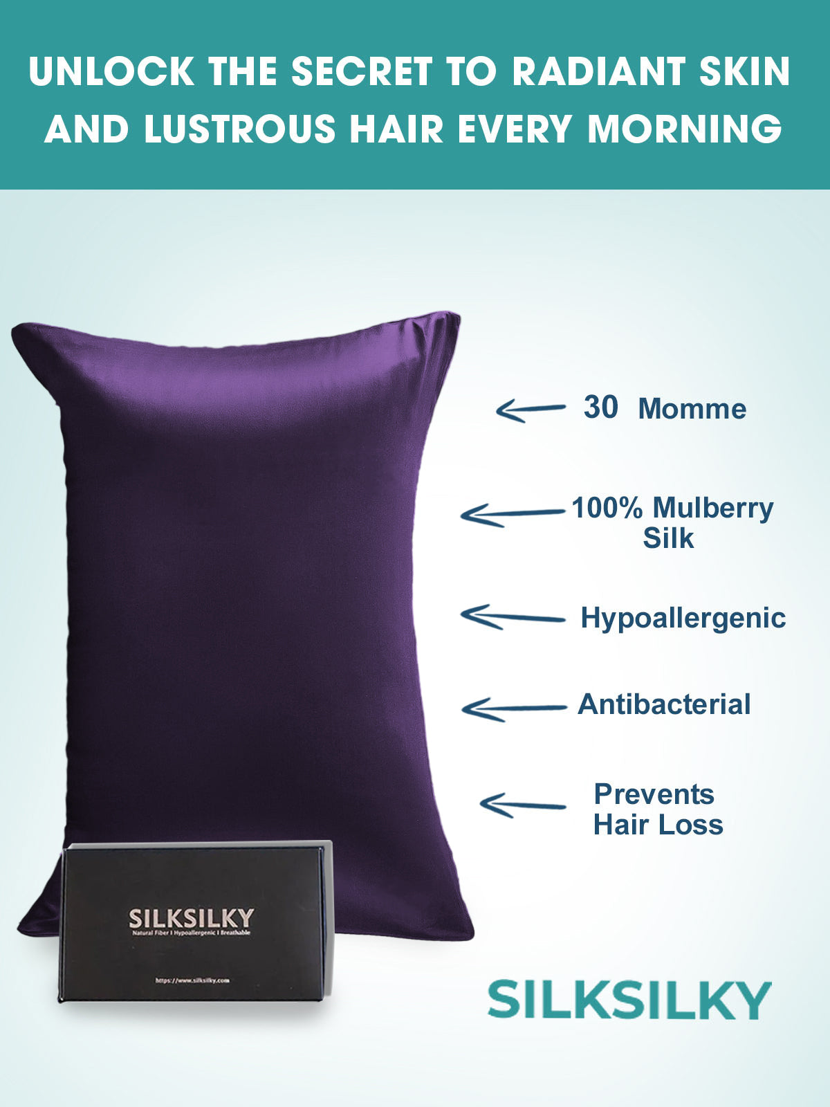 SilkSilky AU 30Momme Pure Silk Pillowcase DeepPurple 003